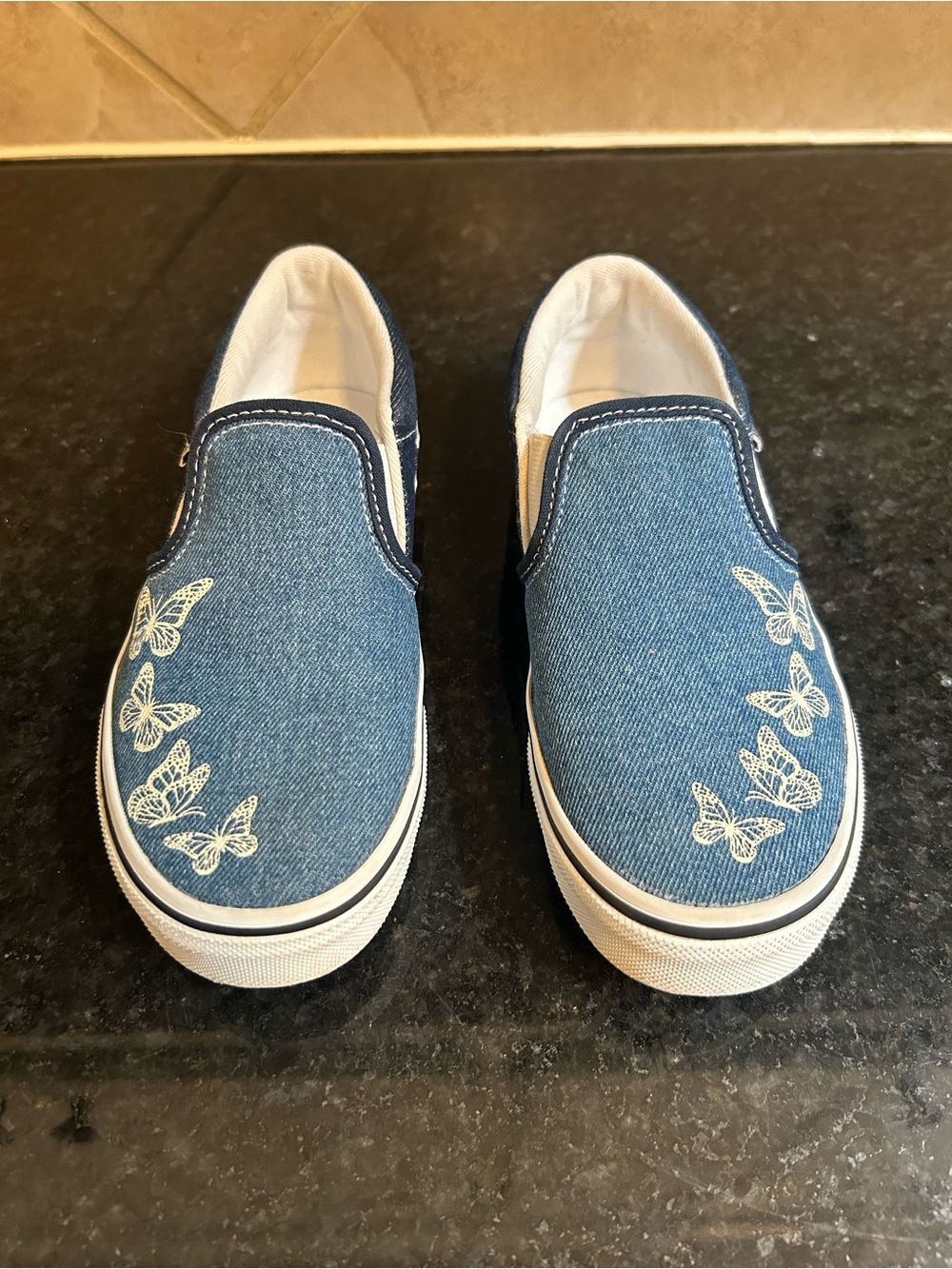 Vans Girls' Blue Denim Slip-On Butterfly Sneakers